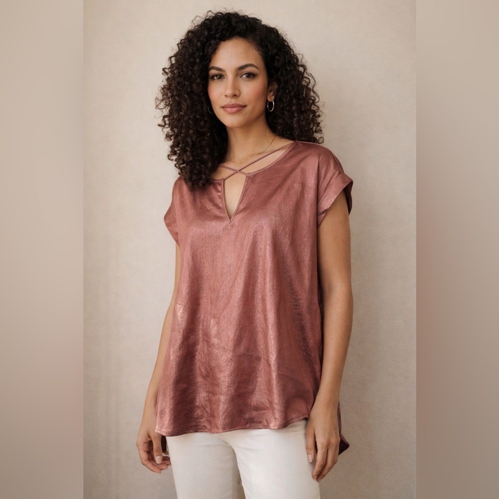 Express Rose Metallic Blouse Flowy Large